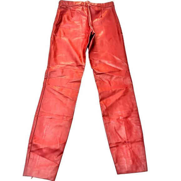 Zara Mid-rise Legging Red Skinny Faux Leather Side Zip Hot Pants Size Medium NWT - Picture 3 of 9